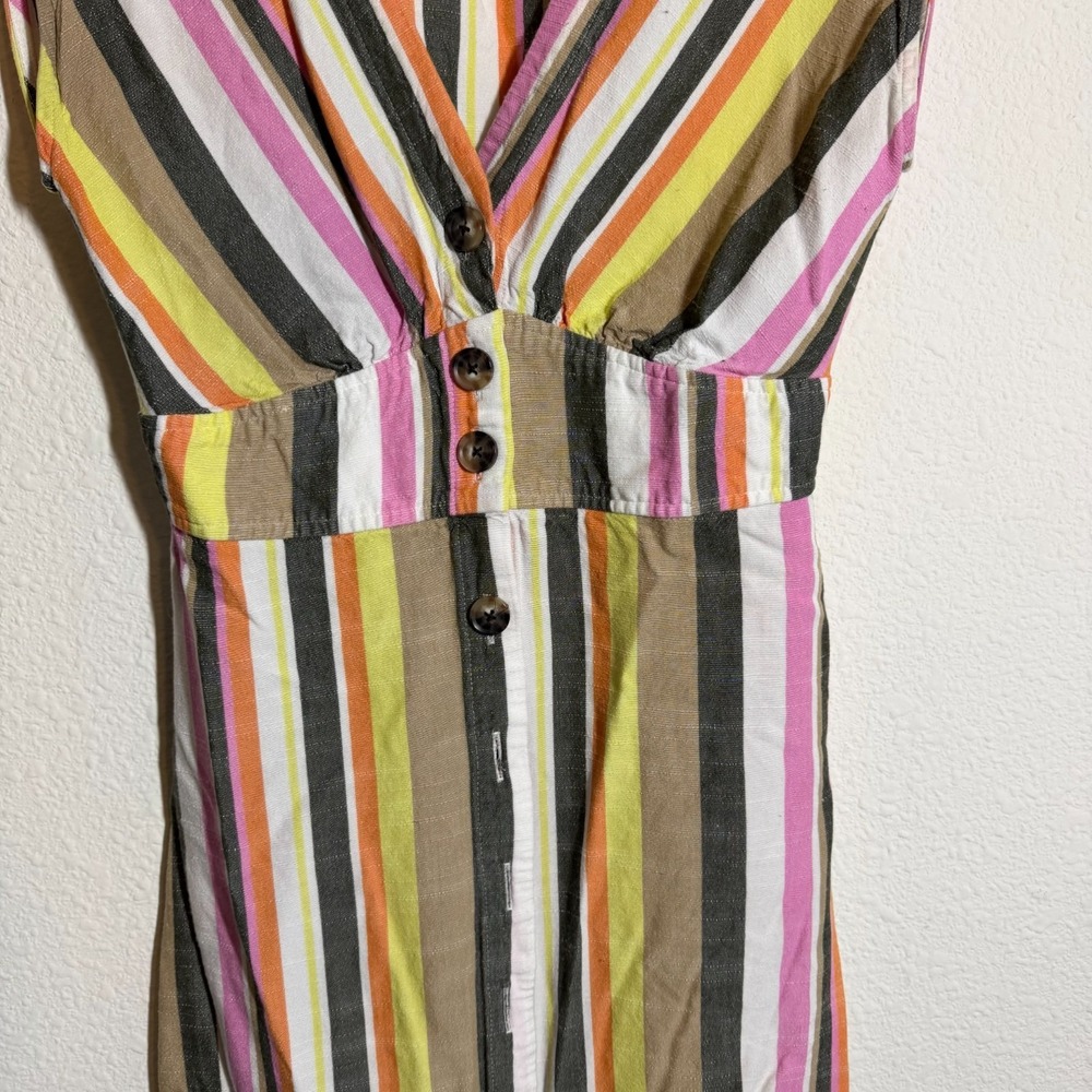 Loft Midi Dress Womens 00P Multi Striped Sleeveless Button Front V-Neck Pullover - Picture 6 of 9